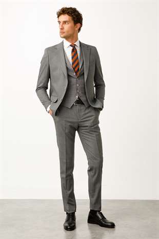 Erkek Gri Regularfit / Rahat Kalıp Geniş Mono Kombinli Takım Elbise