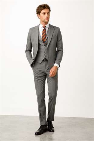 Erkek Gri Regularfit / Rahat Kalıp Geniş Mono Kombinli Takım Elbise