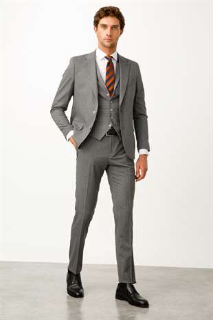 Erkek Gri Regularfit / Rahat Kalıp Geniş Mono Kombinli Takım Elbise