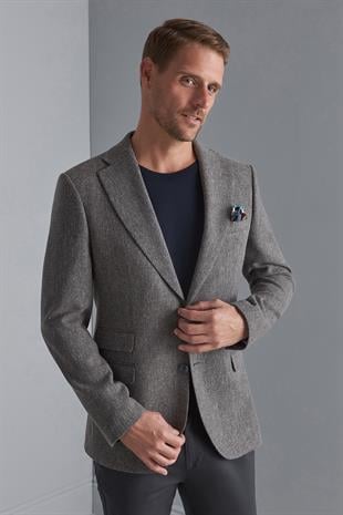 Erkek Gri Regularfit / Rahat Kalıp Mono Yaka Ceket