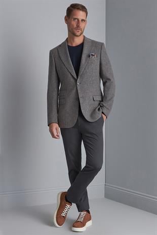 Erkek Gri Regularfit / Rahat Kalıp Mono Yaka Ceket