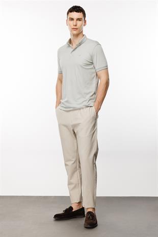Gri Standart Fit Dar Kalıp Düğmeli Polo Yaka Düz Kısa Kollu Pamuklu Tişört