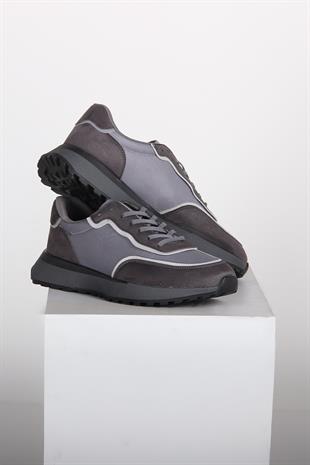 Gri Sneaker Erkek Ayakkabı Süet Detaylı Kalın Taban Günlük Model