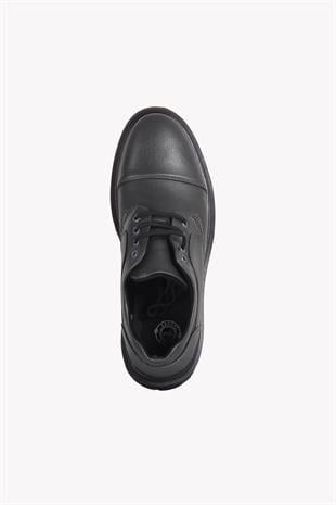 Gri Klasik Günlük Erkek Ayakkabı Kalın Taban Bağcıklı Model