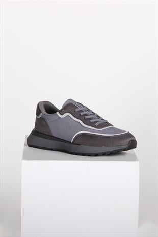 Gri Sneaker Erkek Ayakkabı Süet Detaylı Kalın Taban Günlük Model