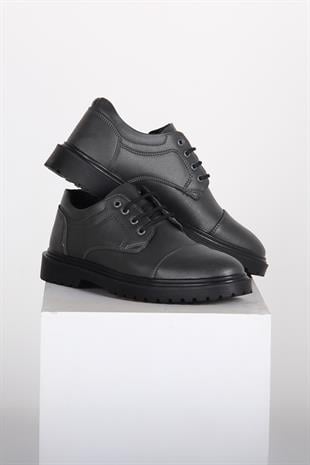 Gri Klasik Günlük Erkek Ayakkabı Kalın Taban Bağcıklı Model