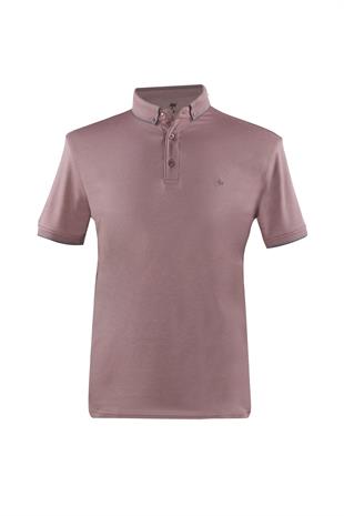 Gül Slim Fit Dar Kalıp Düğmeli Polo Yaka Düz Kısa Kollu Pamuklu Tişört