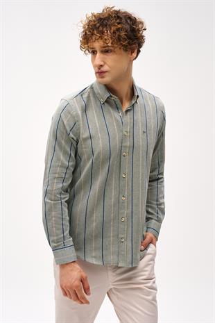 Erkek Haki Dynamic Fit Düğmeli Yaka Gömlek
