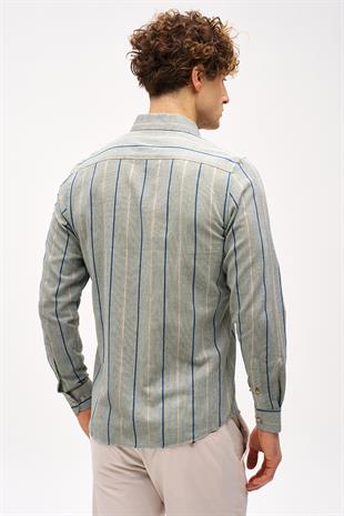 Erkek Haki Dynamic Fit Düğmeli Yaka Gömlek