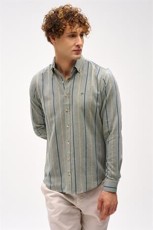 Erkek Haki Dynamic Fit Düğmeli Yaka Gömlek