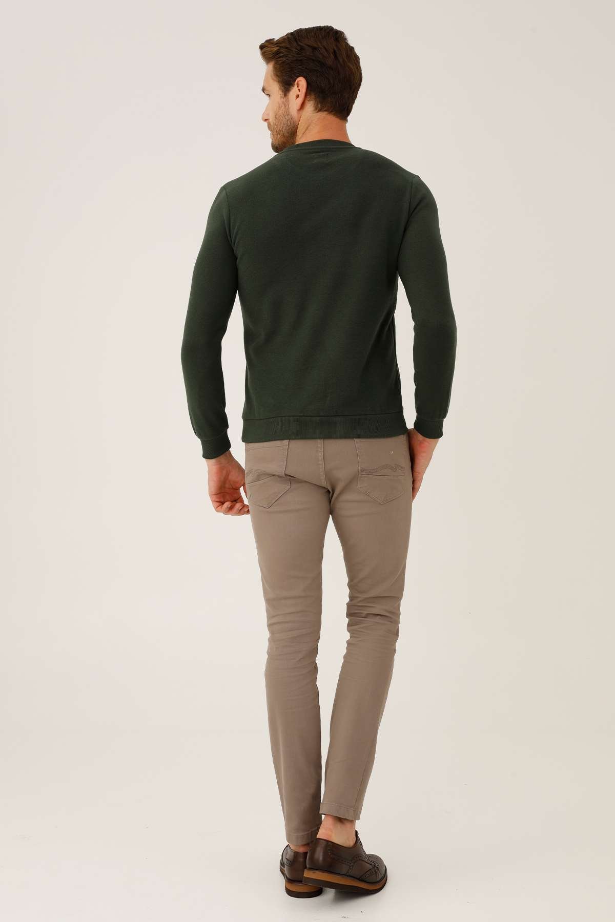 Haki Regular Fit Rahat Kalıp Bisiklet Yaka Düz Uzun Kollu  Triko