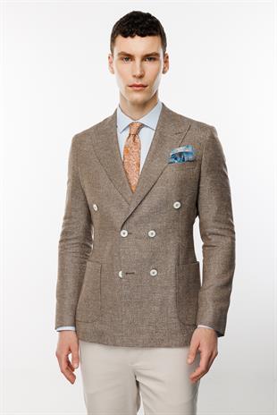 Erkek Kahve Slim Fit / Dar Kalıp Geniş Kırlangıç Ceket