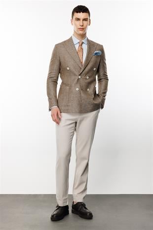 Erkek Kahve Slim Fit / Dar Kalıp Geniş Kırlangıç Ceket