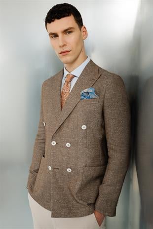 Erkek Kahve Slim Fit / Dar Kalıp Geniş Kırlangıç Ceket
