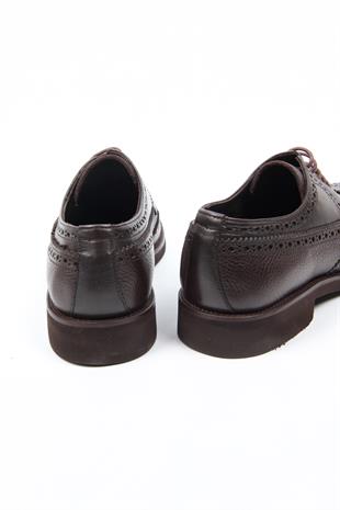 Kahve Deri Klasik Erkek Ayakkabı Brogue Detaylı Bağcıklı Model