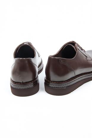 Kahve Klasik Erkek Ayakkabı Parlak Yüzey Bağcıklı Şık Model