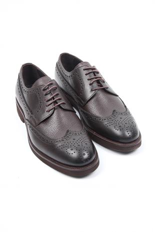 Kahve Deri Klasik Erkek Ayakkabı Brogue Detaylı Bağcıklı Model