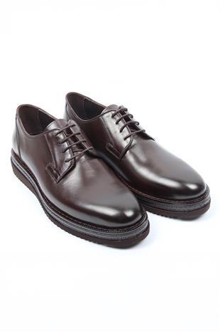 Kahve Klasik Erkek Ayakkabı Parlak Yüzey Bağcıklı Şık Model