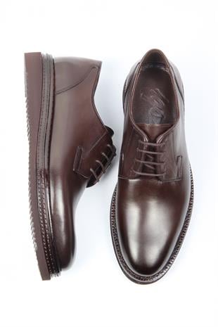 Kahve Klasik Erkek Ayakkabı Parlak Yüzey Bağcıklı Şık Model