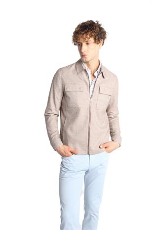 Kahve Regular Fit Gömlek Yaka Polyester Fermuarlı Mont
