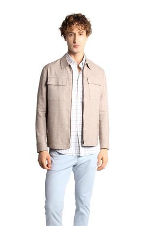 Kahve Regular Fit Gömlek Yaka Polyester Fermuarlı Mont