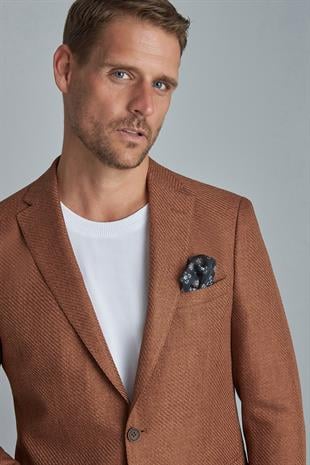 Erkek Kiremit Slim Fit / Dar Kalıp Mono Yaka Ceket