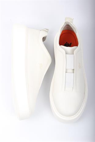 Krem Slip-On Erkek Ayakkabı Bağcıksız Kalın Taban Günlük Model