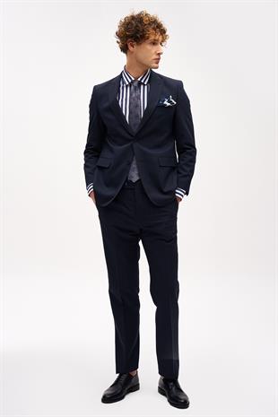 Erkek Lacivert Barı (4 Drop)  / Geniş Kalıp Sivri Yaka Takım Elbise