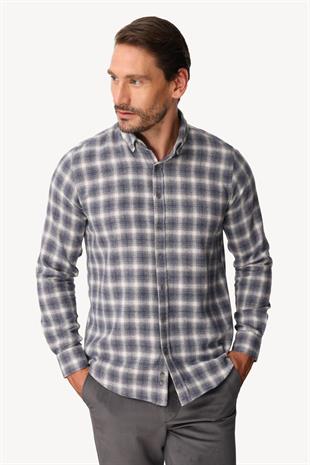 ERKEK LACİVERT DYNAMIC FIT DÜĞMELİ YAKA GÖMLEK