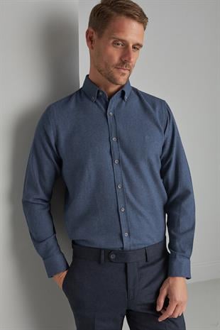 Erkek Lacivert Dynamic Fit Düğmeli Yaka Gömlek