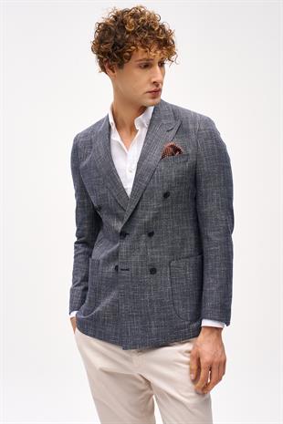 Erkek Lacivert Slim Fit / Dar Kalıp Geniş Kırlangıç Ceket