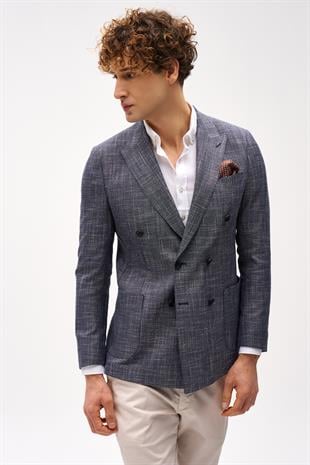 Erkek Lacivert Slim Fit / Dar Kalıp Geniş Kırlangıç Ceket