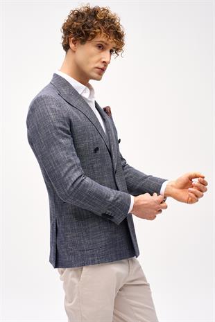 Erkek Lacivert Slim Fit / Dar Kalıp Geniş Kırlangıç Ceket