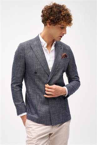 Erkek Lacivert Slim Fit / Dar Kalıp Geniş Kırlangıç Ceket