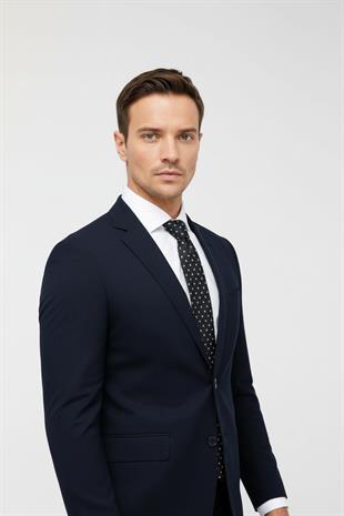 Erkek Lacivert Slim Fit Dar Kalıp Klasik Takım Elbise