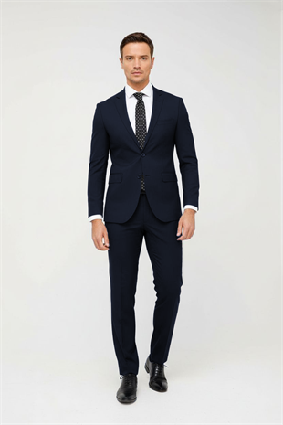 Erkek Lacivert Slim Fit Dar Kalıp Klasik Takım Elbise