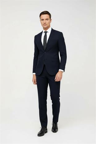 Erkek Lacivert Slim Fit Dar Kalıp Klasik Takım Elbise
