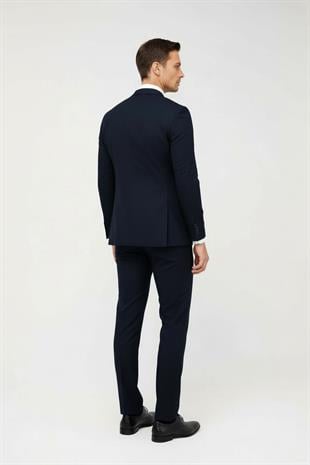 Erkek Lacivert Slim Fit Dar Kalıp Klasik Takım Elbise