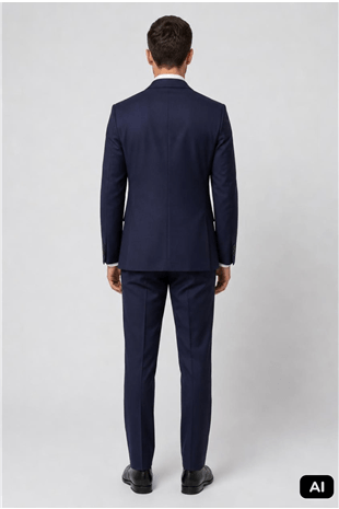 Erkek Lacivert Slim Fit Dar Kalıp Mono Yaka Takım Elbise