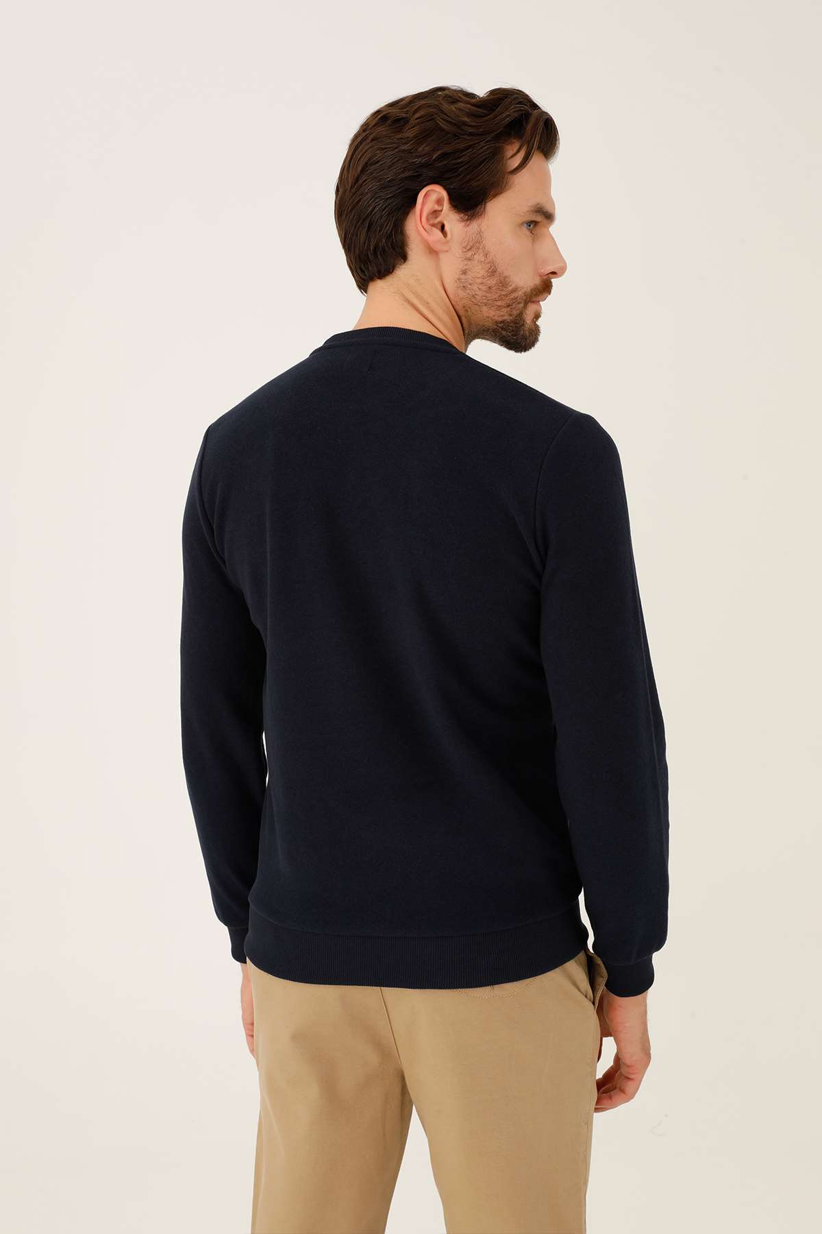 Lacivert Regular Fit Rahat Kalıp Bisiklet Yaka Düz Uzun Kollu  Triko