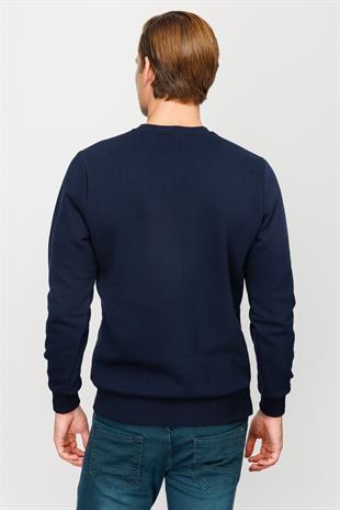 Erkek Lacivert  Bisiklet Yaka Sweatshirt