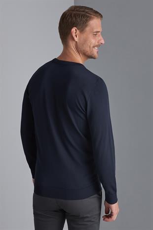 Lacivert Slim Fit Dar Kalıp Bisiklet Yaka Düz Uzun Kollu  Triko