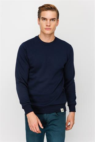 Erkek Lacivert  Bisiklet Yaka Sweatshirt