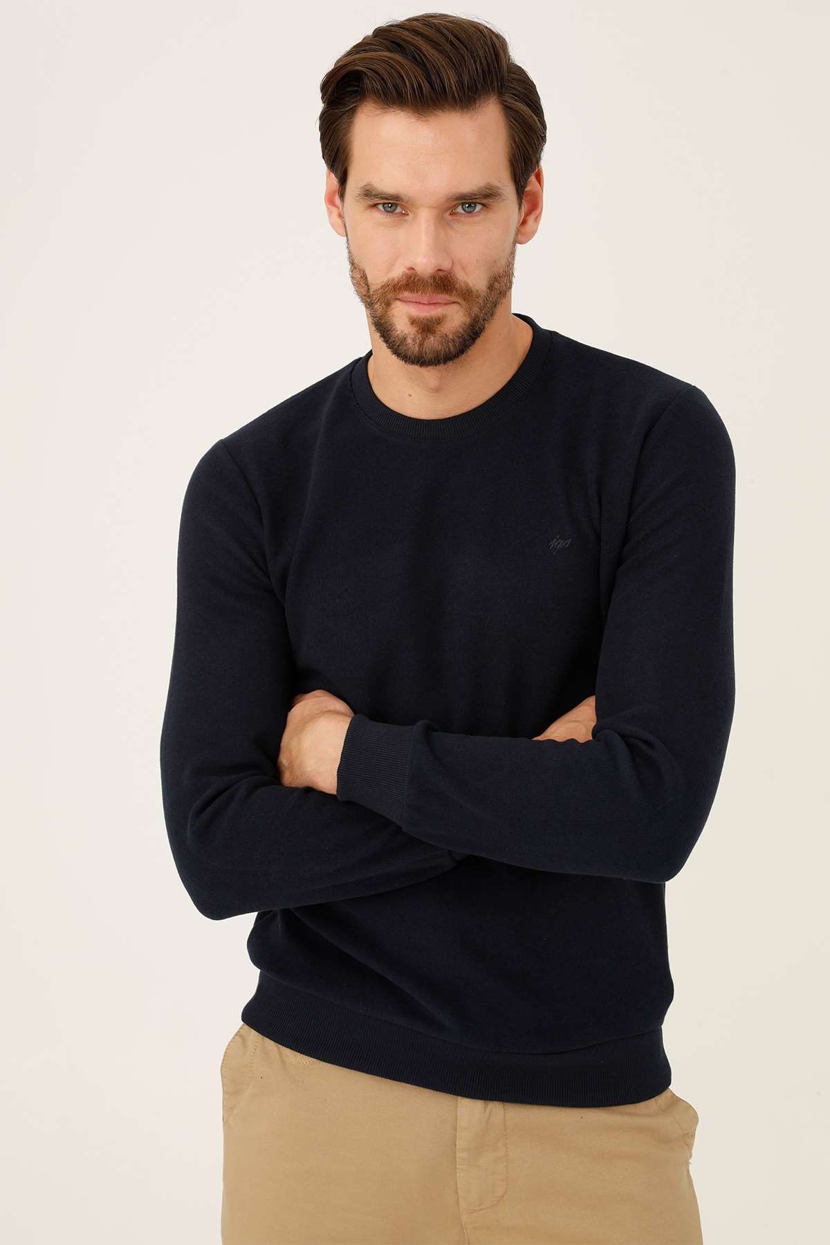 Lacivert Regular Fit Rahat Kalıp Bisiklet Yaka Düz Uzun Kollu  Triko