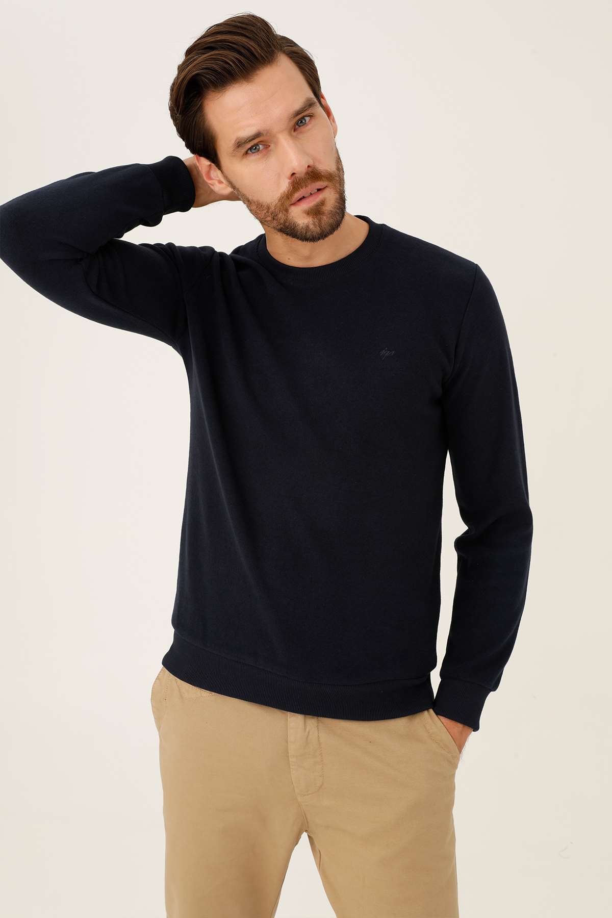 Lacivert Regular Fit Rahat Kalıp Bisiklet Yaka Düz Uzun Kollu  Triko