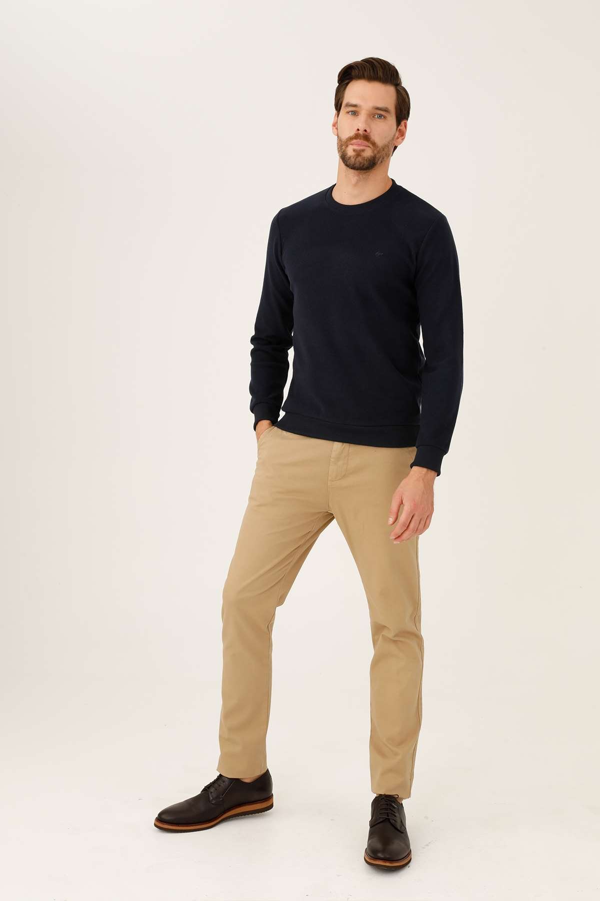 Lacivert Regular Fit Rahat Kalıp Bisiklet Yaka Düz Uzun Kollu  Triko