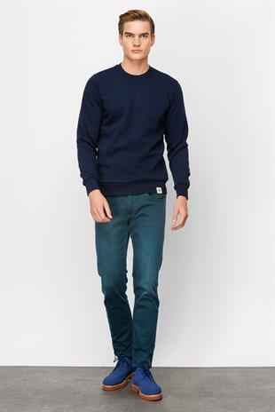 Erkek Lacivert  Bisiklet Yaka Sweatshirt