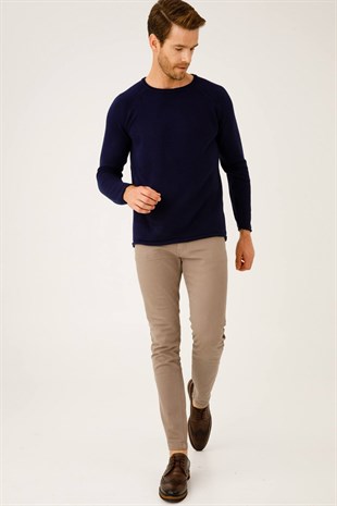 Lacivert Regular Fit Rahat Kalıp Bisiklet Yaka Düz Uzun Kollu  Triko