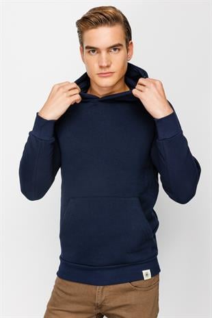 Erkek Lacivert  Kapşonlu Sweatshirt
