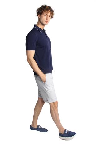 Lacivert Slim Fit Dar Kalıp Polo Yaka Düz Kısa Kollu Triko Tişört